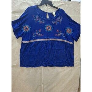 WESTBOUND Woman Embroidered Blue Top Blouse Size 2X (488)